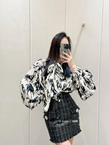 Sơ mi nữ BALMAIN* dáng dài hoạ tiết logo đẹp VIP 1:1