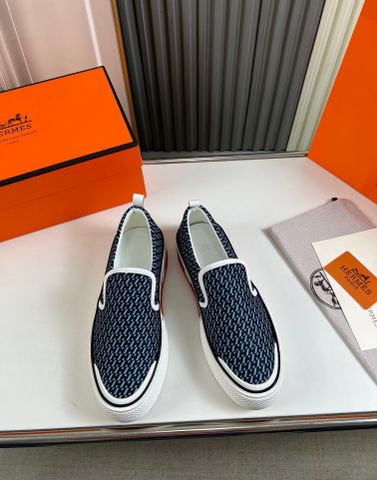 Giày slip on nam HERMES* chất vải canvas hoạ tiết đẹp cao cấp