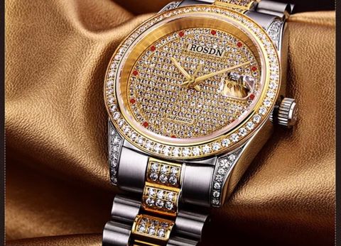 Đồng hồ ROSDN hàng chính hãng cho nam nữ máy cơ nạm kim cương nhận tạo sáng loáng