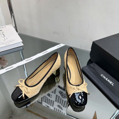 Giày cao gót chanel* cao 6cm da bò trần vân trám logo đẹp sang VIP 1:1