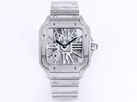Đồng hồ nam nữ cartier* mặt vuông lộ cơ viền kim cương case 39,8mm đẹp sang VIP 1:1