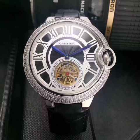 Đồng hồ cơ cartier viền đá đẹp cho nam case 46mm