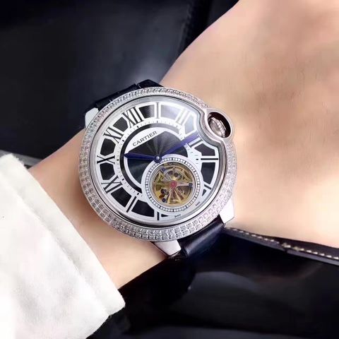 Đồng hồ cơ cartier viền đá đẹp cho nam case 46mm