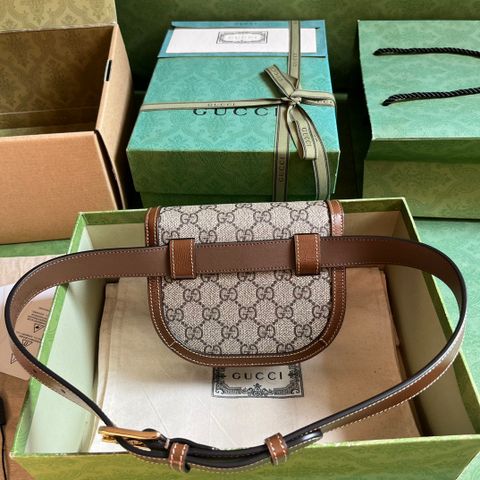 Túi GUCCI* mini hoạ tiết logo viền da nâu đeo ngực đeo hông đều đẹp VIP 1:1