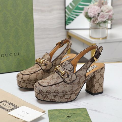 Giày cao gót GUCCI* gót to cao 9cm hoạ tiết logo canvas đẹp sang thanh lịch 2 màu VIP 1:1