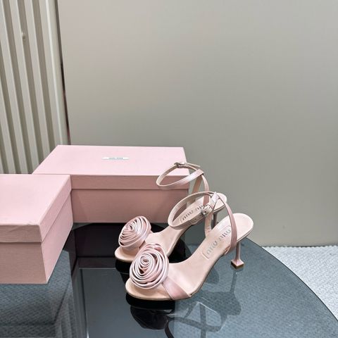 Sandal cao gót miu* miu* chất lụa satin hoa hồng nổi đẹp sang cao 6,5cm và 10cm VIP 1:1