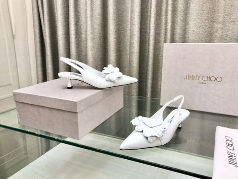 Giày sandal hở gót JIMMY* CHOOO* cao 7cm da bò mũi nhọn hoa nổi đẹp sang VIP 1:1