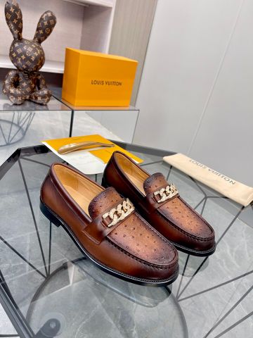 Giày nam Loafer LV* vân đà điểu pha da lỳ xích vàng cực đẹp lịch lãm VIP 1:1