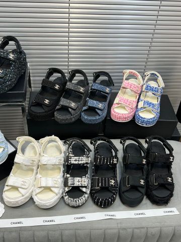 Sandal nữ đế xuồng chanel* cao 7,5cm chất vải hoạ tiết nhiều màu đẹp VIP 1:1