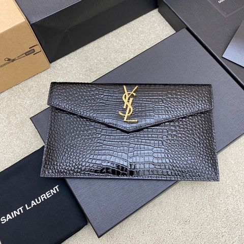 Clutch YSL* nam nữ vân cá sấu lót da bê logo vàng đẹp sang VIP 1:1