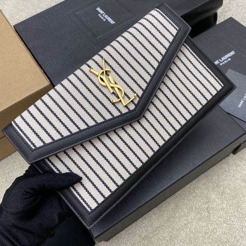 Clutch YSL* nam nữ chất canvas kẻ sọc lót da bê logo vàng đẹp sang VIP 1:1