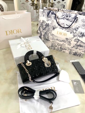 Túi xách nữ Dior* lady da bóng 22cm khoá màu champagne kiểu màu bạc ánh vàng