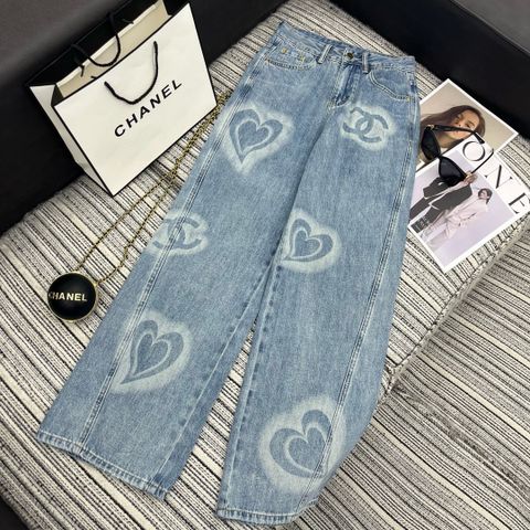 Quần jeans nữ ống suông CHA*NEL* hoạ tiết đẹp VIP 1:1