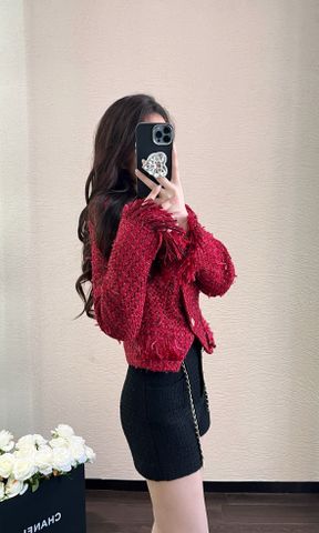 Áo khoác nữ Tweed CHA*NEL* màu đỏ đẹp VIP 1:1