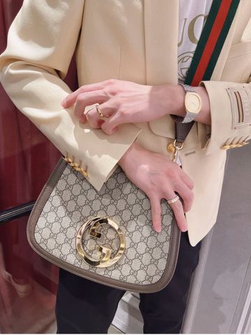 Túi xách nữ GUCCI* canvas hoạ tiết logo nâu kèm quai vải bản to VIP 1:1