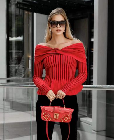 Áo len nữ BALMAIN* rớt vai dáng xoè ngực xoắn nơ đẹp sang VIP 1:1