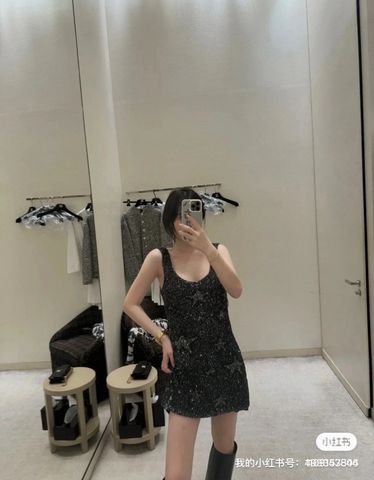 Váy len chanel* ba lỗ hoạ tiết ngôi sao dệt sequin bạc đẹp sang dễ kết hợp phối đồ VIP 1:1