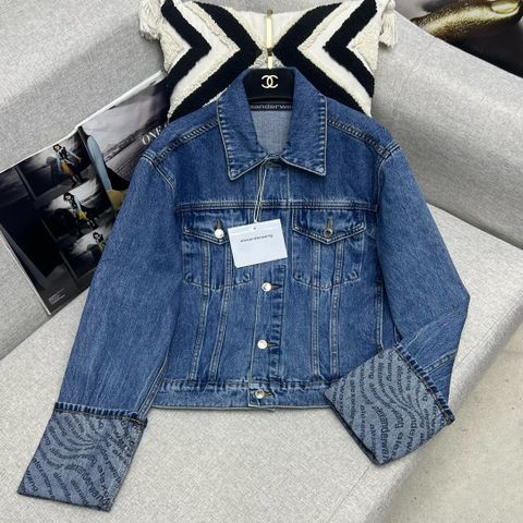 Áo khoác jeans nữ Alexander* Wang* tay in chữ khuy vàng kiểu độc cao cấp