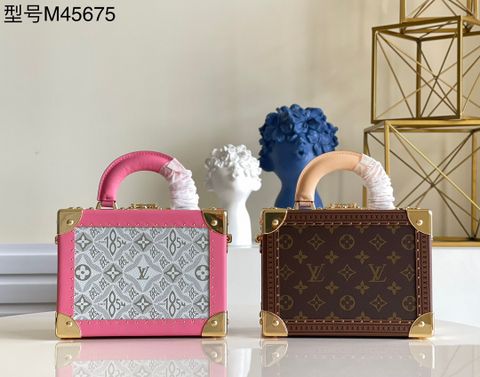 Túi hộp cứng LV* hoạ tiết Monogram viền da hồng VIP 1:1