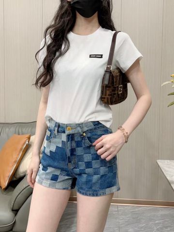 Short jeans nữ Louiss* L*V* hoạ tiết caro xanh đẹp VIP 1:1