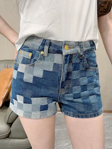 Short jeans nữ Louiss* L*V* hoạ tiết caro xanh đẹp VIP 1:1