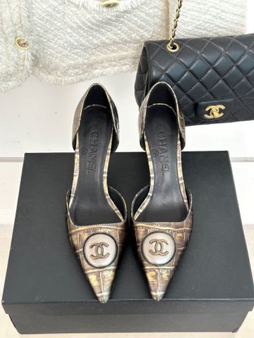 Giày cao gót chanel* cao 7cm mũi nhọn dáng đẹp sang VIP 1:1