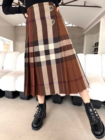 Chân váy Burberry* dáng xoè dài kẻ nâu đẹp sang VIP 1:1