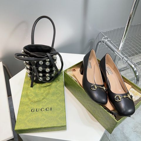 Giày cao gót GUCCI* gót vuông cao 5,5cm da bò đẹp VIP 1:1