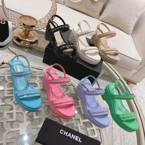 Sandal nữ đế xuồng chanel* cao 8cm da bóng quai xích đẹp sang nhiều màu VIP 1:1