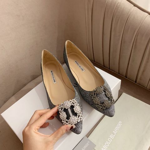 Giày bệt MANOLO* BLAHNIK* nhũ óng ánh mũi đá đẹp sang bản nâng cấp VIP 1:1