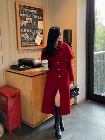 Áo khoác dạ nữ Dior* dáng dài màu đỏ đậm cực đẹp sang trọng quyền lực VIP 1:1