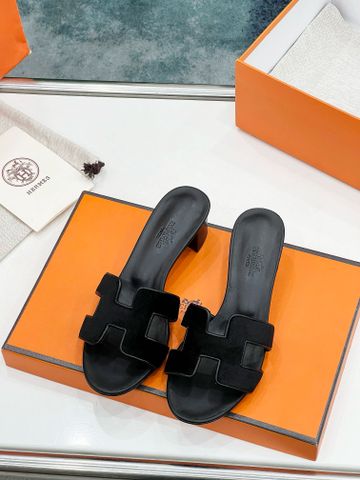 Dép nữ Hermes* quai nhung lót da bê cao 5cm VIP 1:1