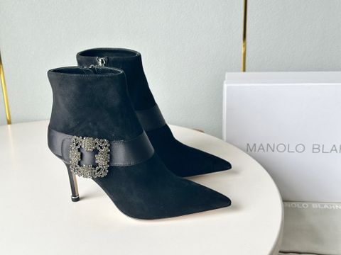 Boot MANOLO* BLAHNIK* da lộn khoá đá đen vuông đẹp sang VIP 1:1