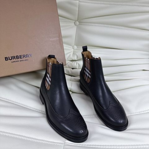 Giày nam cao cổ BURBERRY* da bò lỳ phối kẻ đẹp lịch lãm  VIP 1:1