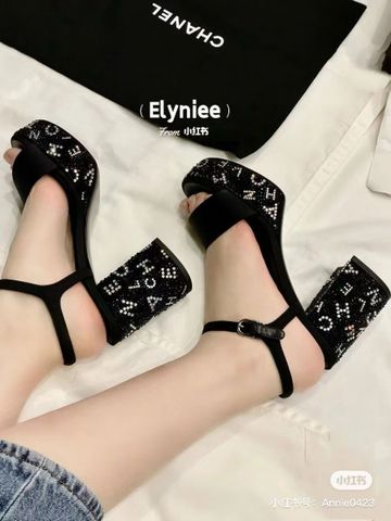 Sandal cao gót CHA*NEL* cao 8cm đế đính đá đẹp sang VIP 1:1