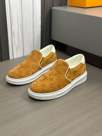 Giày slip on nam L*V da lộn dập nổi hoạ tiết Monogram đẹp VIP 1:1