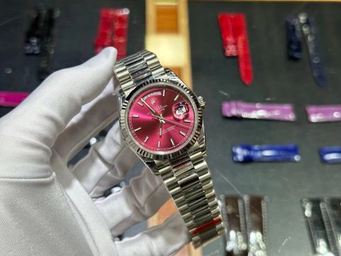 Đồng hồ nữ rolex* case 36mm vỏ bạc mặt màu cherry