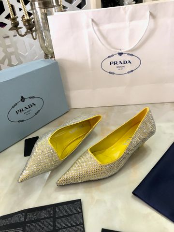 Giày nữ PRADA* mũi nhọn đính đá lót màu đẹp sang VIP 1:1