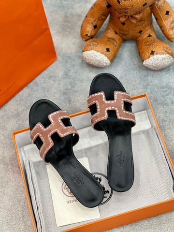 Dép nữ Hermes* da lộn viền đá loại bệt và cao 5cm VIP 1:1