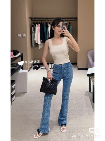 Quần jeans nữ chanel* ống loe hoạ tiết logo đẹp tôn dáng SIÊU CẤP