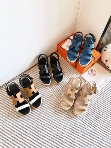 Sandal nữ đế xuồng Hermes* quai da bò phối màu mẫu mới dáng đẹp VIP 1:1