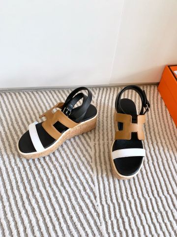 Sandal nữ đế xuồng Hermes* quai da bò phối màu mẫu mới dáng đẹp VIP 1:1