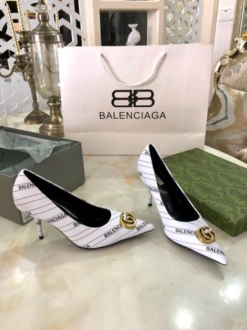 Giày cao gót GUCCI* x BALENCIAGA* da bò in hoạ tiết chữ đẹp SIÊU CẤP