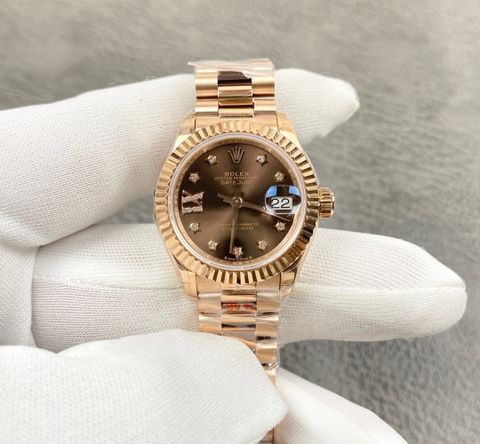 Đồng hồ nữ rolex* dây kim loại màu rose gold mặt nâu đẹp sang VIP 1:1