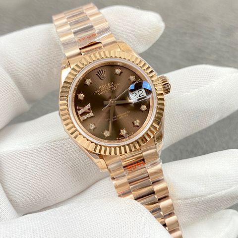 Đồng hồ nữ rolex* dây kim loại màu rose gold mặt nâu đẹp sang VIP 1:1