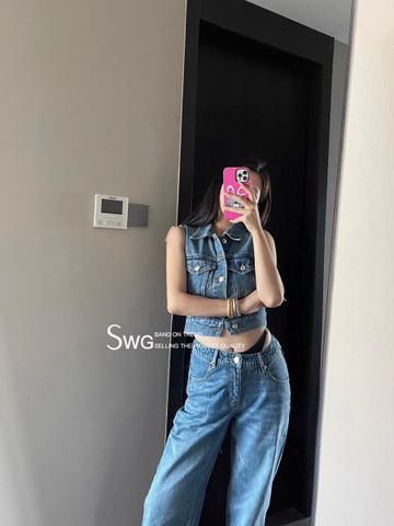 Áo gile jeans Alexander* Wang* dáng lửng đẹp độc SIÊU CẤP