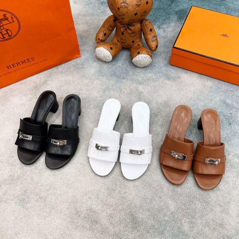 Dép nữ Hermes* gót vuông cao 5cm  và loại bệt da bò xịn khoá bạc đẹp sang VIP 1:1