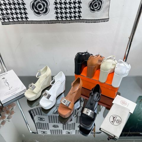 Sandal nữ đế xuồng Hermes* da bò lỳ khoá bạc dáng đẹp sang dễ đi VIP 1:1