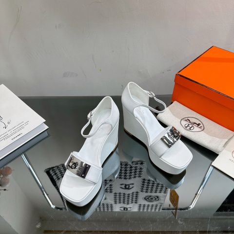 Sandal nữ đế xuồng Hermes* da bò lỳ khoá bạc dáng đẹp sang dễ đi VIP 1:1