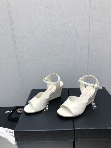 Sandal nữ đế xuồng chanel* cao 8cm dáng đẹp dễ đi chất liệu da bóng và chất vải cao cấp